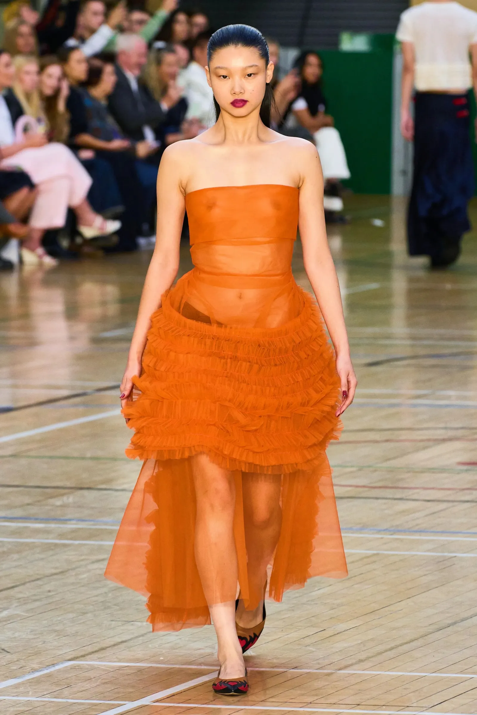 molly goddard vestido de gasa en naranja