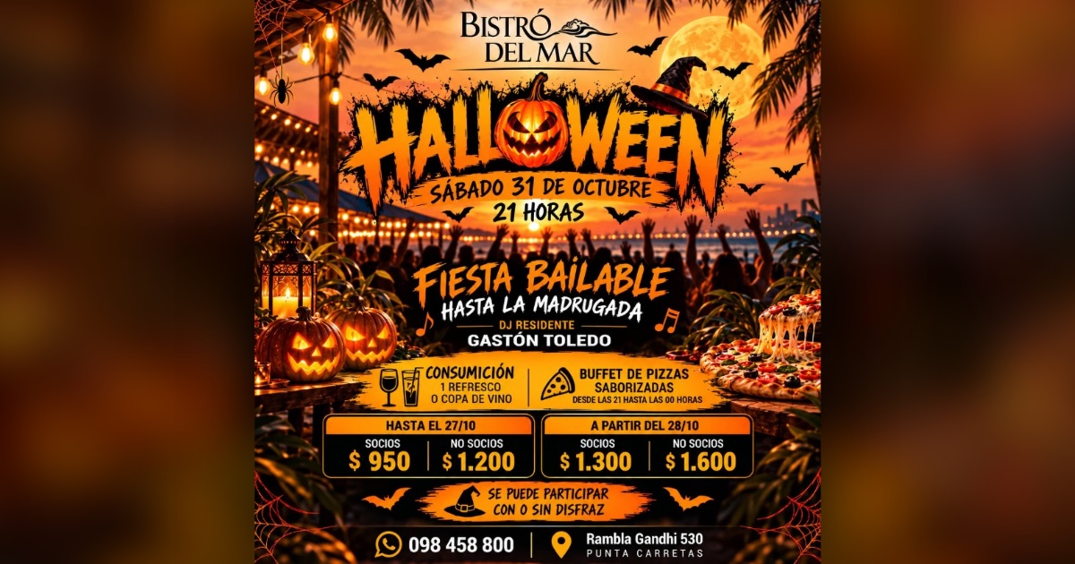 Flyer de la fiesta de Halloween en Bistró del Mar, Punta Carretas