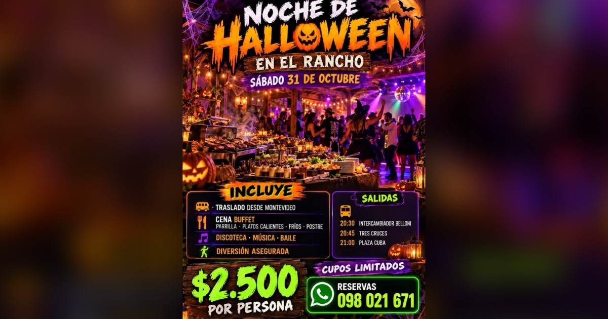 Flyer de la Noche de Halloween en El Rancho, Canelones