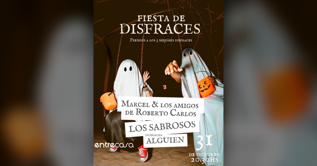 Flyer de la Fiesta de Disfraces en Entrecasa, San Carlos