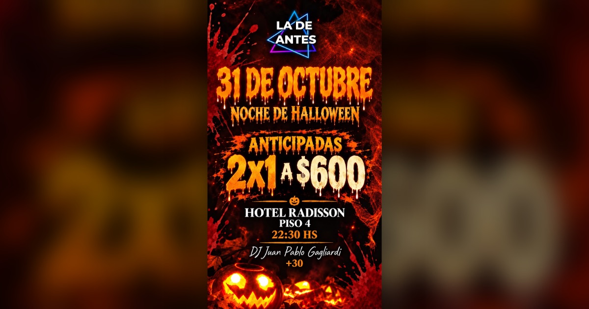 Flyer de la Fiesta de Halloween de La De Antes en el Hotel Radisson