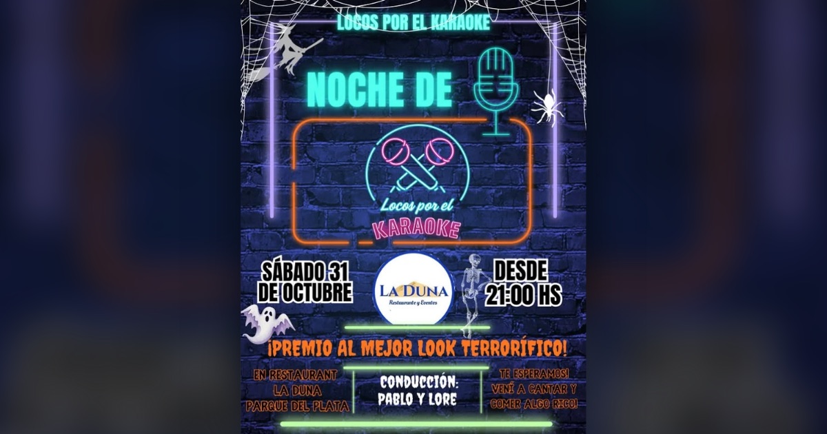 Flyer de la Noche de Karaoke de Halloween en La Duna, Parque del Plata