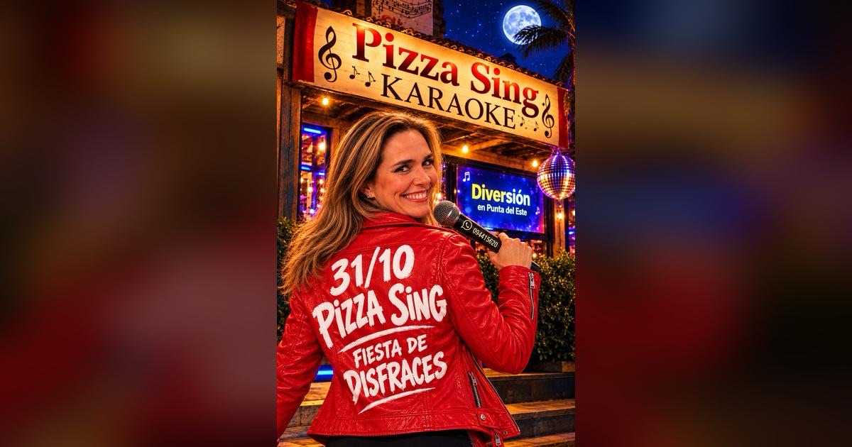 Flyer de la Fiesta de Disfraces en Pizza Sing Karaoke, Punta del Este