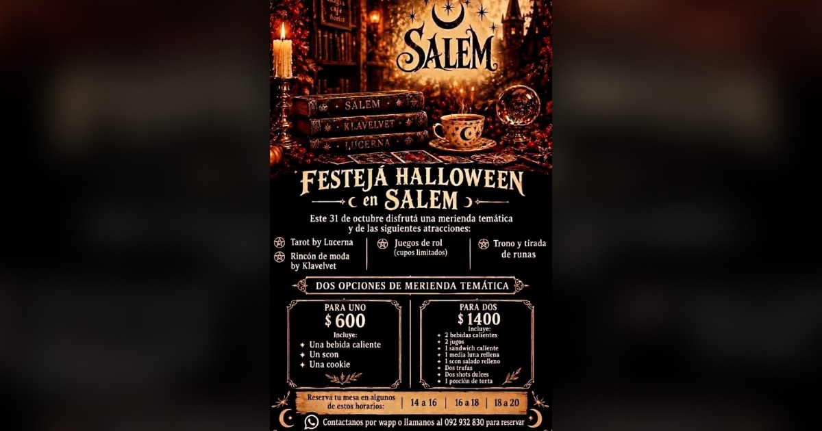 Flyer de Festejá Halloween en Salem, merienda temática