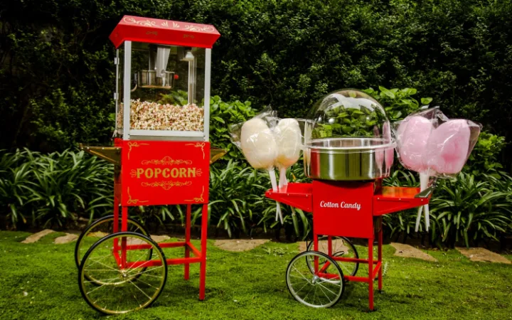 máquina de pop y algodón de azúcar para fiestas infantiles y eventos